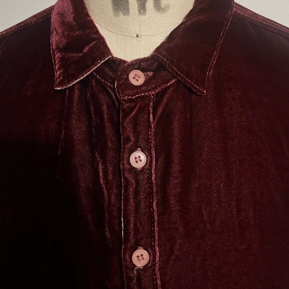 CP SHADES Burgundy Velvet Shirt With Silk Accents Size X-Small - Picture 3 of 10